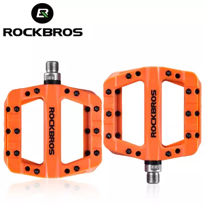 RockBros Mountain Bike Bearing Pedals Wide Nylon Pedals Platform One Pair Orange • $22.99