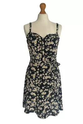 Oasis 90s Style Black Daisy Print Strappy Dress Size 10 • £4.99