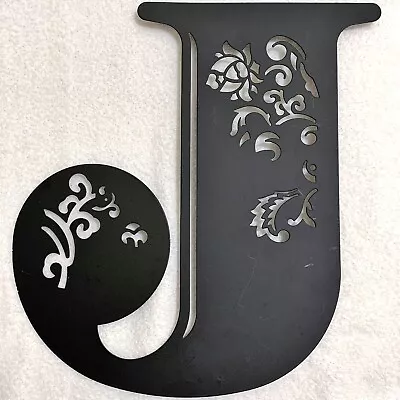 12 Pierced Floral Cutout Black Metal Wall Art Decor Monogram Letter  J  Alphabet • $11.99