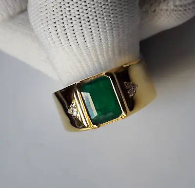 14K Solid Yellow Gold Natural Emerald Mens Ring Mens Jewelry Hand Made Ring • $799.99