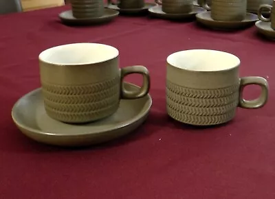 Vintage Denby Chevron Cup & Saucer Matte Green White Lining 6.5cm X 7.5cm +Spare • £3.99