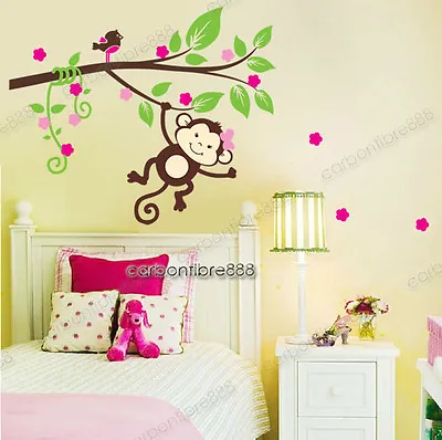 £5.98 • Buy Monkey Blossom Tree Wall Stickers Girls Room Art Decal Paper Baby Nursery Decor