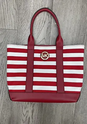 Michael Kors Red & White Stripe Canvas Tote Handbag • $71