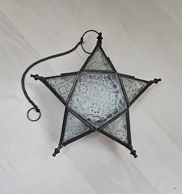9  Moroccan Embossed Leaded Glass Metal Star Hanging Tealight Candle Holder • $29.99