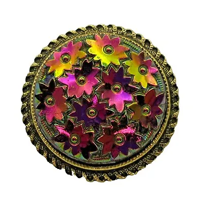 Vintage Western Germany Gold Tone Scarf Clip Purple Stars Flowers Iridescent • $5