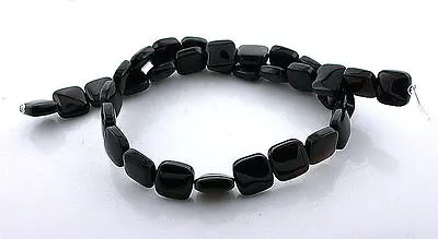 12mm Rounded Flat Square Natural Black Onyx Gemstone Beads 15 Inch Strand BSO77 • $26.36