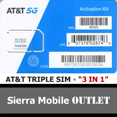 At&t 5g & 4g Triple Sim Card  3 In 1   Nano 4ff 4g 5g Lte Gsm • Att New • $3.78