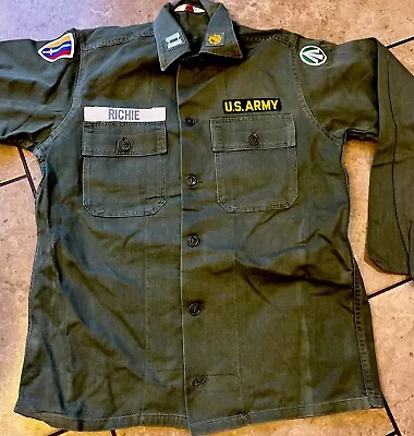 Vintage 60s Vietnam Era Shirt Mens 16.5x36 Green US Army OG-107 Class 1 Sateen • $69