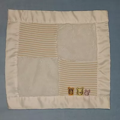 Disney Classic Pooh White Security Blanket Patchwork Tigger Piglet Stripe Square • $32