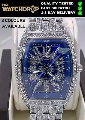 Hip Hop Fully Ice Out Men's Watch Luxury Iced Cz Diamond Stainless Steel Silver • £55.99