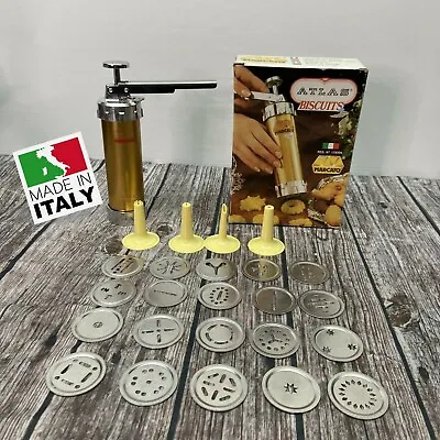 Marcato Atlas Biscuits Maker Cookie Press  Complete 20 Disc + 4 Tips ~ ITALY • $39.98