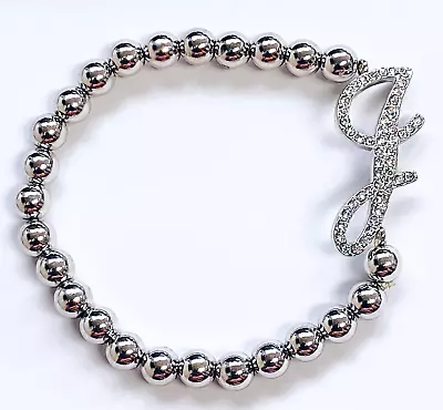 HSN Joan Boyce Silver Tone Crystal Initial  J   Stretchable Beaded Bracelet • $14.99