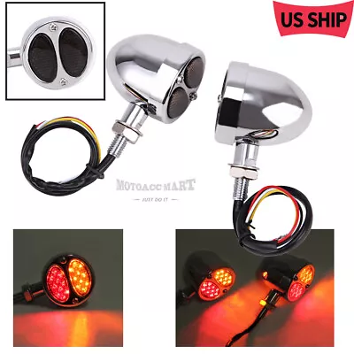 Amber Motorcycle LED Turn Signals Lights Brake Running Tail Light Bullet FXSTSB • $18.75