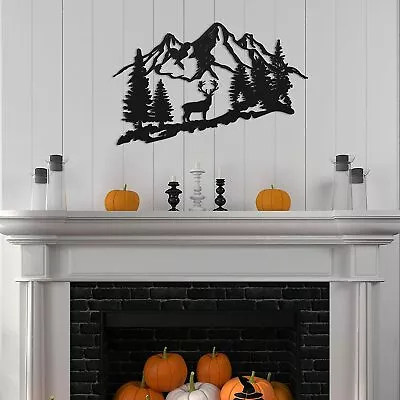 Wild Deer Wall Art Forest Deer Wall Decor Metal Mountain Deer Cabin Decor Black • $25.07