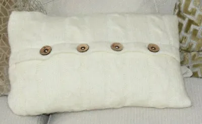 Ikea Vinter Cream Cushion Cover & Inner 4 X Wooden Buttons 60 X 38 Cm Rectangle • £24.98