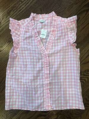 J Crew NEW NWT Pink Gingham Blouse W/ Ruffles Size S • $12.99