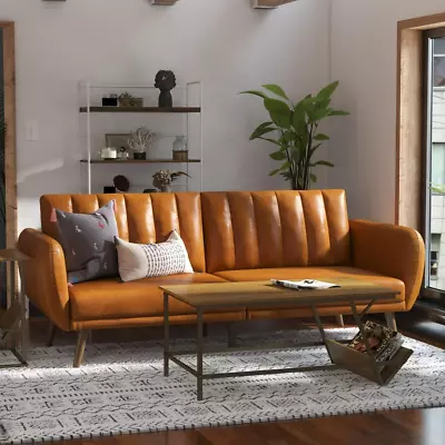 Modern Faux Leather Sofa Couch Living Room Camel Brown • $349.99