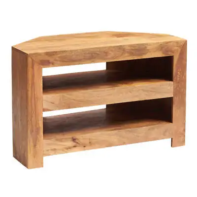 Modern Contemporary Solid Light Mango Wood Corner TV Cabinet Entertainment Unit • £309.99