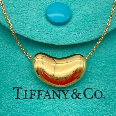 Tiffany & Co. Bean Pendant Necklace 16  Elsa Peretti Gold 16mm 5.1g • $748