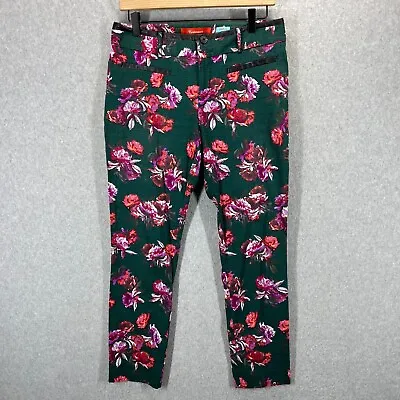 Anthropologie Cartonnier Green Floral Charlie Ankle Pants Women's 8 Faux Leather • $34.11