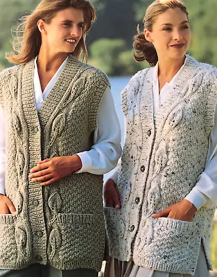 Knitting Pattern Womens Long Waistcoat Chunky Pattern  28- 44   - 343a • £2.15