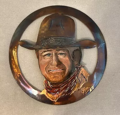 Original & Signed John Wayne Painting On Metal Disc • $625