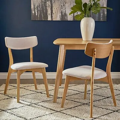 Molly Mid Century Modern Fabric Dining Chairs With Rubberwood Frame (Set Of 2) • $171.75