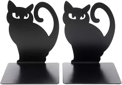 1 Pair BookendsBook Ends Book Ends For Shelves Heavy Duty Metal Black Cat • $18.64