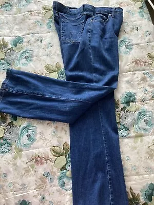 PER UNA M&S INDIGO BLUE STRAIGHT LEG STRETCH DENIM JEANS SIZE 14r • £8.50