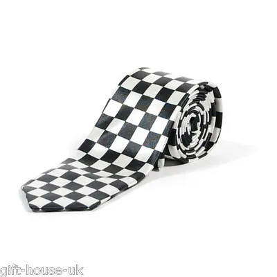 £3.95 • Buy Checkered Black And White Classic Check Skinny Police Tie Fancy Dress Party