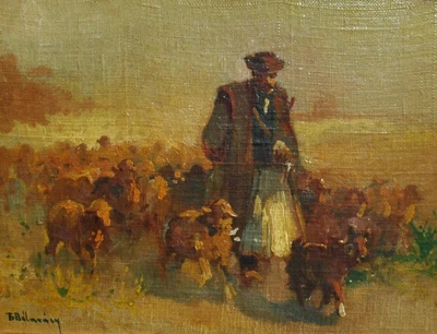 $399 • Buy Vintage Impressionist Oil On Canvas Board Of Sheep & Shepherd - Illegibly Signed