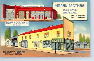 Postcard Minnesota Deer River Ford Herreid Motor Company Dry Goods Funeral • $20