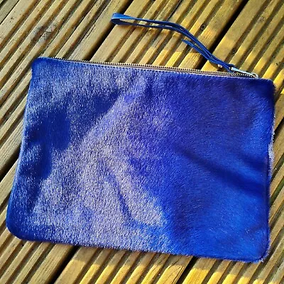 ZARA Women Large Blue Clutch Bag PU Leather Pony Hair Style Calfskin  • £18