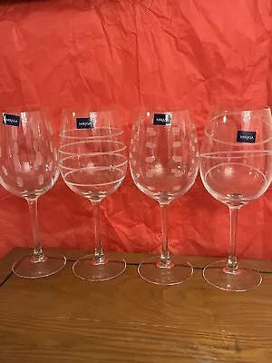 4 MIKASA Cheers Wine Glasses Stems 16oz 8.75  Swirls Squares Circles Stickers • $69