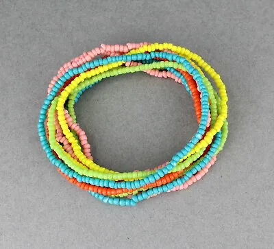 10 Teal Yellow Orange Green Pink Bracelets Seed Bead Stretch Set Beaded Stack • $11.01