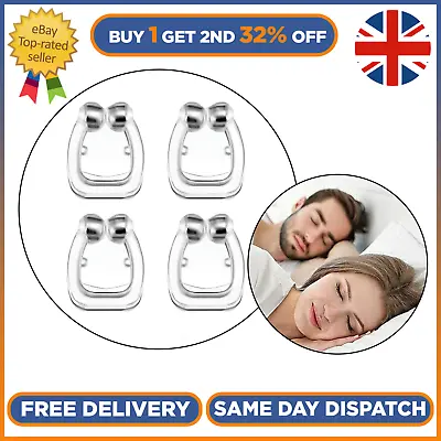 4x Anti Snoring Nasal Snore Stopper Silicone Magnetic Sleep Aid Nose Clip Device • £3.47