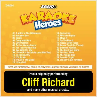 £6.99 • Buy Cliff Richard Karaoke CDG - Zoom Karaoke Heroes Vol 4, 25 Tracks, CD+G, ZHR004