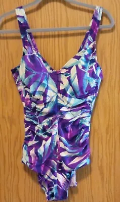MAXINE OF HOLLYWOOD Womens One-Piece Purple Tropical Swimsuit~Size 16 • $20