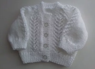 Hand Knitted Baby  Cardigan  Approx 0-3mths White • £5.50