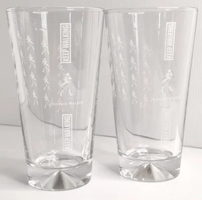 $27.50 • Buy 2 X Johnnie Walker Whisky Tall Glasses 'Keep Walking' For Red Blue Black Label