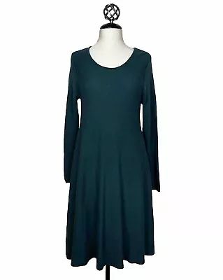 J Jill Sweater Knit Dress Evergreen Green Swing Tiered Stretch Classic Boho Sz M • $34