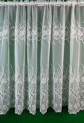 Rod Slot Ready Made White Lace Window Net Curtains Home Décor Sold By The Meter  • £14.67