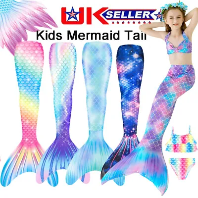 Kids Mermaid Tail With Monofin Swimmable Bikini Set Swimsuit Swimming Costume • £15.82