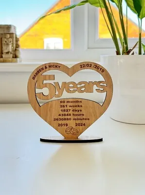 5th Anniversary Gift Wedding PERSONALISED Husband Wife Engraved 5 Years Wood • £8.99