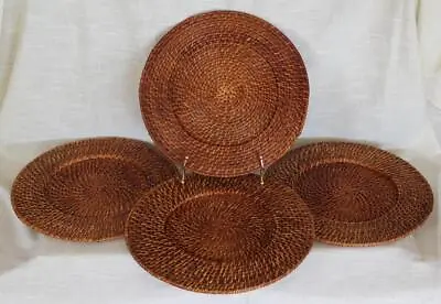 Four Rattan Plate Chargers 13  Dark Brown Beach Boho Wall Or Table Gently Used • $33.95