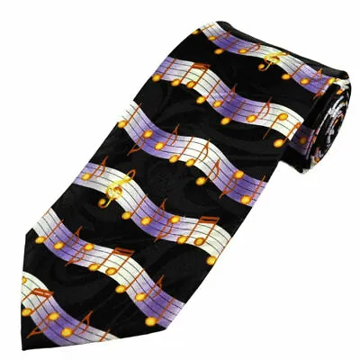 £13.99 • Buy THE TIE STUDIO - Yellow Music Notes Waves Pattern On Purple, Men's Novelty Tie