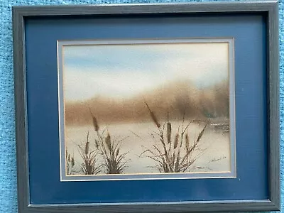 Vernon Schaub Art Water Color Painting  Lake Reeds At Dusk  In Wooden Frame  • $29.99