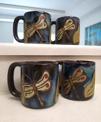 Set Of 4 Large Mara Stoneware Dragonfly Mugs 16 Oz Signed NICE! • $40