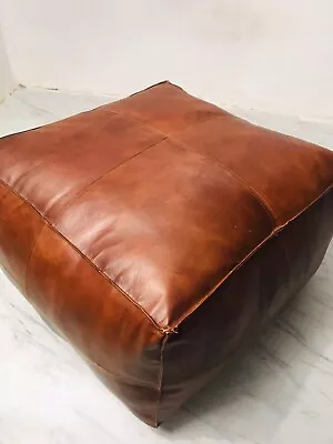 Square Leather New Brown Handmade Footstool Boho Moroccan Ottoman Pouffe • $152