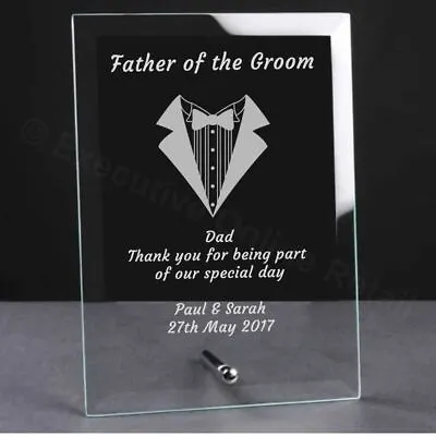 Personalised Engraved Wedding Glass Plaque - Father Of The Groom Gift • £11.99